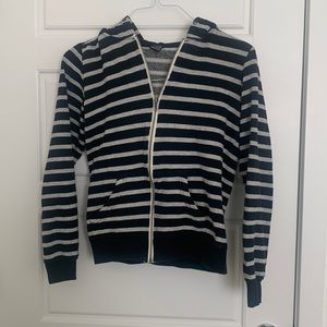 Zine Black and Light Gray Striped Zip Up Hoodie Jacket